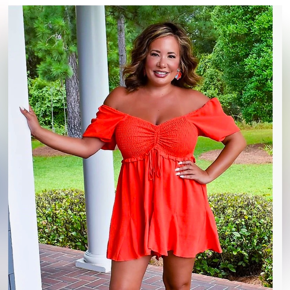 Perfectly Percilla, deep orange romper with pockets